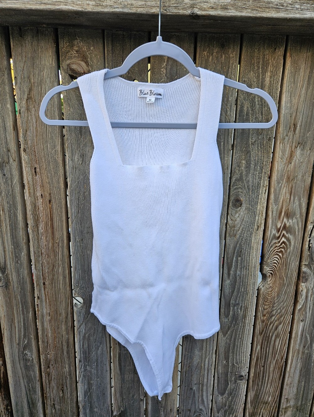 Blue Blosson White Ribbed Square-Neck Tank Bodysuit Women's Size XL - Picture 4 of 13